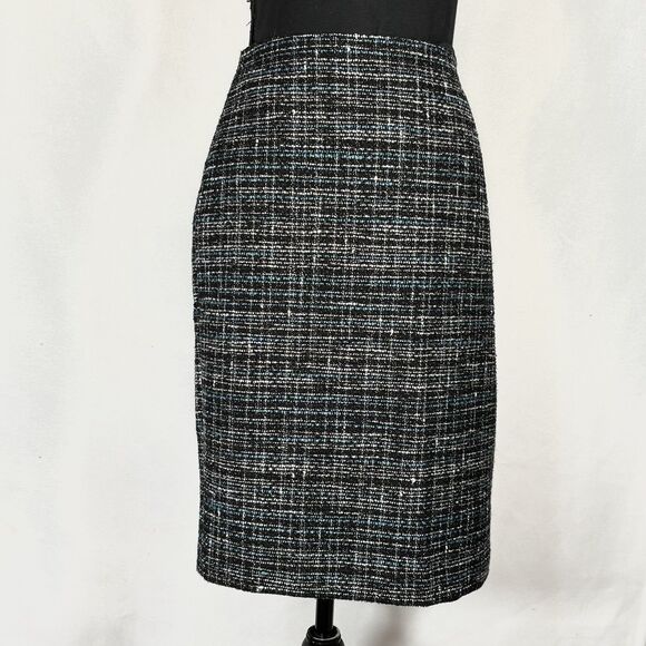 Ann Taylor Wool Blend Straight Skirt Black Blue Tweed Lined Mini Skirt - Picture 1 of 11
